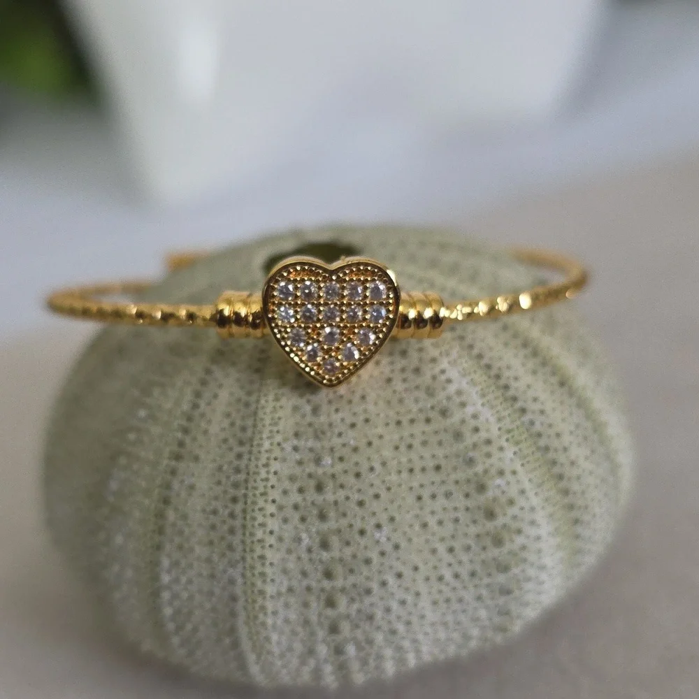 Child's Gold Filled Bangle Bracelet with Pave Heart New